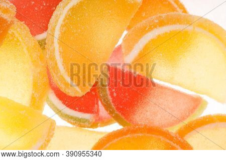 A Bunch Of Colored Marmalade With Sugar. Delicious Dessert
