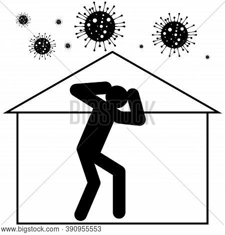 Stay Home Concept. Fear Of Getting Coronavirus. Global Viral Epidemic Or Pandemic. Vector Illustrati