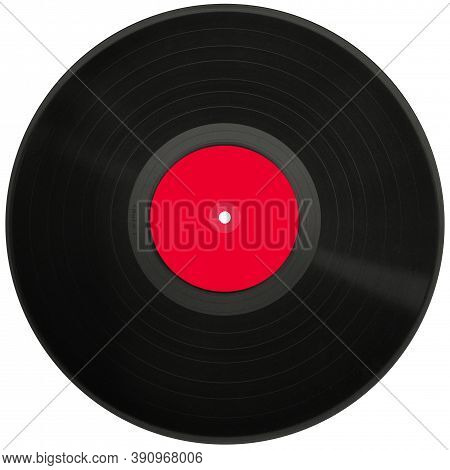 Old Black Vinyl Records Isolated On White Background. Black Vinyl Record Play Music Vintage. Red Lab
