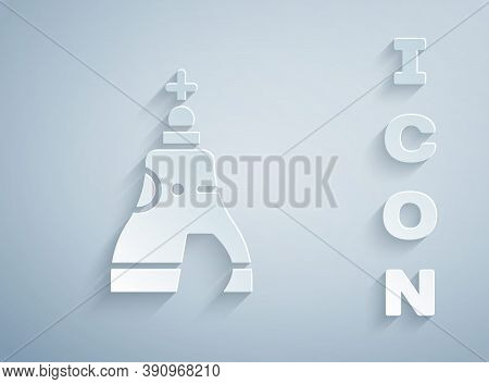 Paper Cut The Tsar Bell In Moscow Monument Icon Isolated On Grey Background. Paper Art Style. Vector
