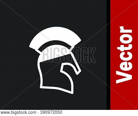 White Greek Helmet Icon Isolated On Black Background. Antiques Helmet For Head Protection Soldiers W