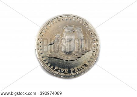 A Close Up View Of A Five Pence Coin From Gough Island