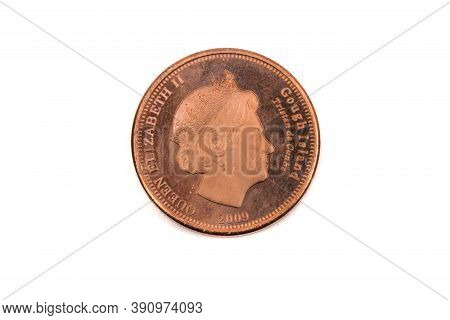 A Close Up View Of A One Penny Coin From Gough Island
