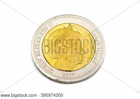 A Close Up View Of Twenty Five Pence Coin From Gough Island