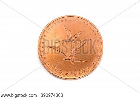 A Close Up View Of A Two Pence Coin From Gough Island