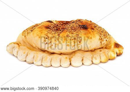 Syrian Bread Kashkaval, Close Up Of Syrian Cuisine On White Background