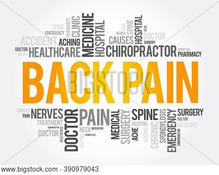 Back Pain Word Cloud Collage, Health Concept Background