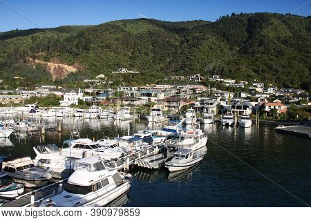 Picton, New Zealand - March 6, 2009: Boats In Marina Of Picton Harbor. Picton Is An Important Harbor