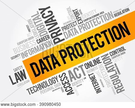 Data Protection Word Cloud Collage, Technology Concept Background