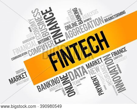 Fintech Word Cloud Collage, Business Concept Background