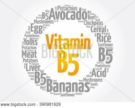 Vitamin B5 Word Cloud Collage, Health Concept Background