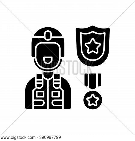 Defence Industry Black Glyph Icon. Military Officer. Armed Forces. Weapons And Military Technology. 