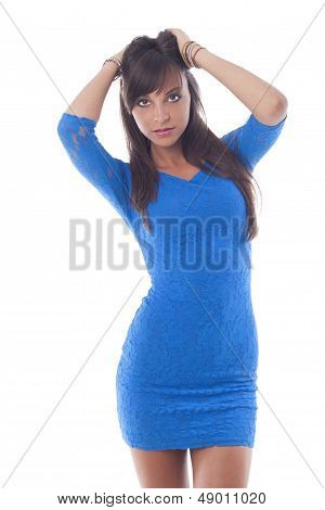Attractive Young Woman In Blue Beach Cover-up
