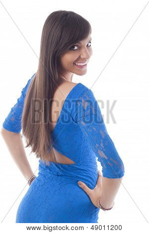 Attractive Young Woman In Blue Beach Cover-up