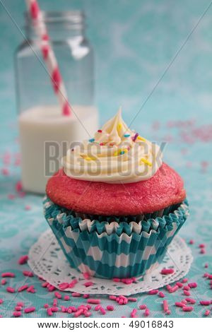 Pink Cupcake And Milk