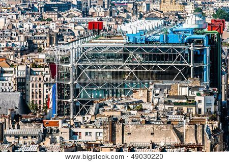 วิวทางอากาศของพื้นที่ beaubourg ไปพิพิธภัณฑ์ศูนย์งของปารีสในประเทศฝรั่งเศส