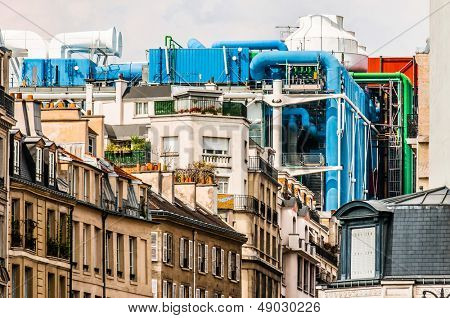 วิวทางอากาศของพื้นที่ beaubourg ไปพิพิธภัณฑ์ศูนย์งของปารีสในประเทศฝรั่งเศส