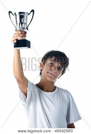 Champion Child Holding Winner Cup
