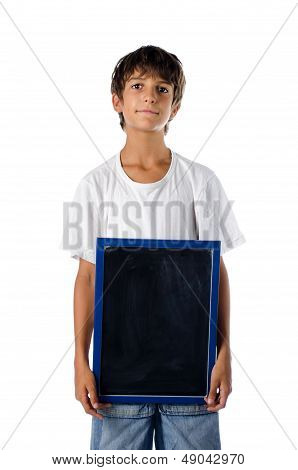 Cute Child Holding Blank Blackboard