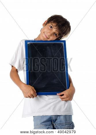 Cute Child Holding Blank Blackboard