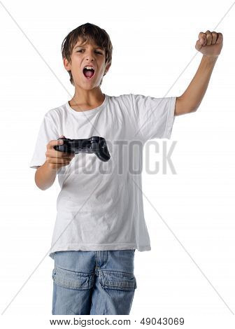 Happy Child With Joystick Playing Videogames