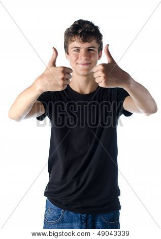 Smiling Teen Boy Doing Ok Thumbs Up Sign