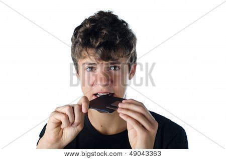 Teen Boy Confused Puzzled By Floppy Disk
