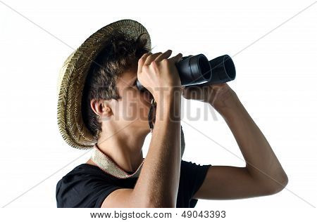 Teen Boy Looking Through Binocular