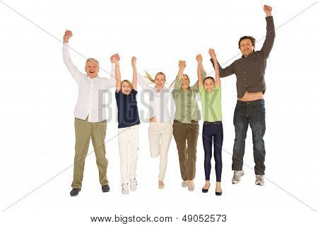 Three Generations Family Standing Isolated On White Background