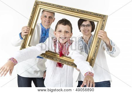 Fun family portrait in picture frame