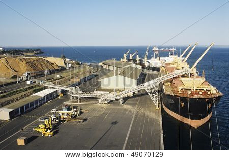 Cippato viene caricato sulla nave vettore sfusi per l'esportazione