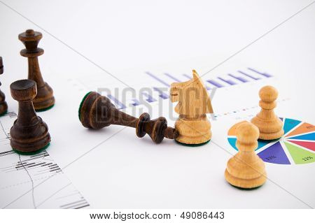 Schachfiguren auf Betriebswirtschaftlicher Hintergrund. Firma Strategisches Verhalten