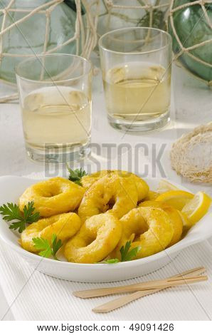 Spanish Cuisine. Fried Squid Rings. Calamares A La Romana.