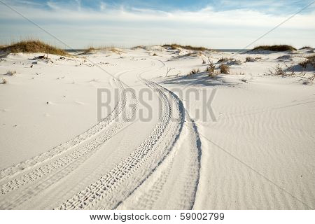 Tire Tracks in Beach Sand Dunes
