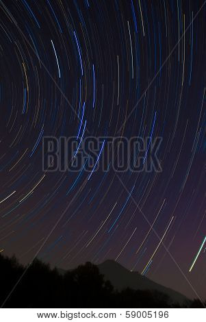 The Big Dipper star trail and the silhouette of Mt. Tsukuba