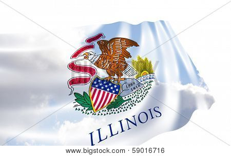 Illustration of Illinois state flag with sky , waving in the wind
