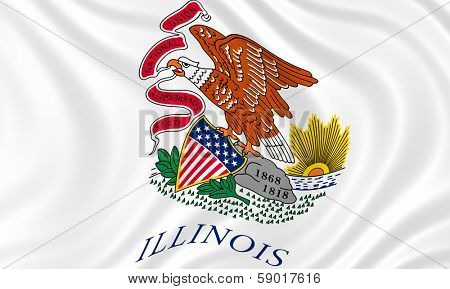 Illustration of Illinois state flag waving in the wind