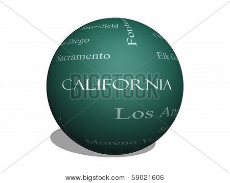 California State Word Cloud Concept On A 3D Sphere Blackboard