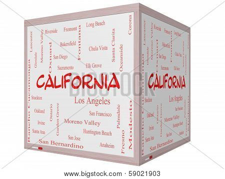 California State Word Cloud Concept On A 3D Cube Whiteboard