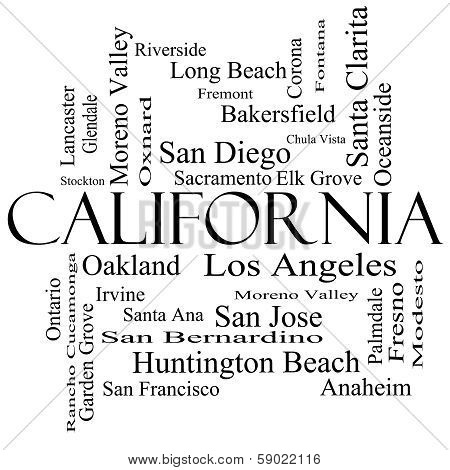 California State Word Cloud Concept In Black And White
