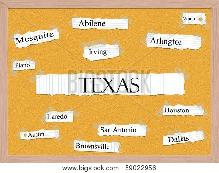 Texas State Corkboard Word Concept