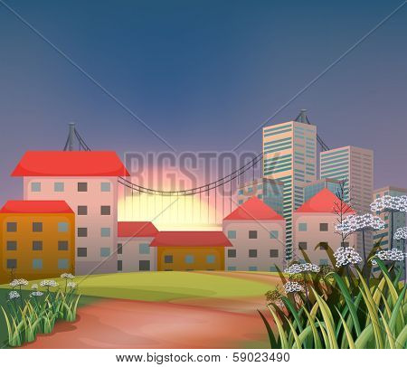 Illustration of the high buildings at the hilltop