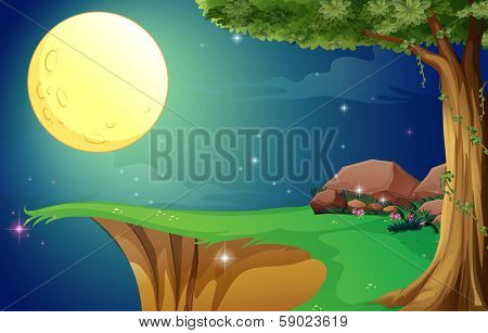 Illustration of a bright fullmoon and the cliff