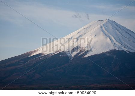 Zoom Of The Top Of Mount Fuji From Japan