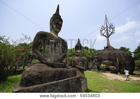Buddha Statues At The Beautiful And Bizarre Buddha Park In Vientiane/laos.