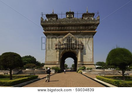 Patuxai Monument In Vientiane Capital Of Laos