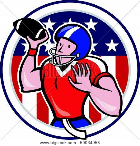 Football Quarterback Throwing Circle Cartoon