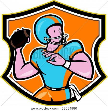 American Football Quarterback Throw Shield Cartoon