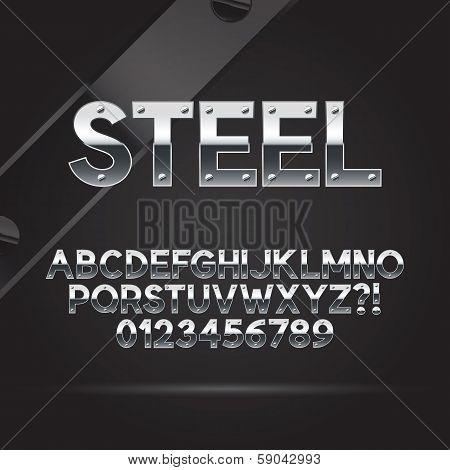 Steel Font And Numbers, Eps 10 Vector, Editable For Any Background