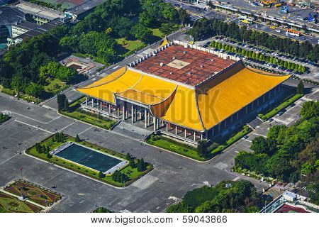 Taipei, Taiwan at Dr. Sun Yat-sen Memorial Hall aerial view.